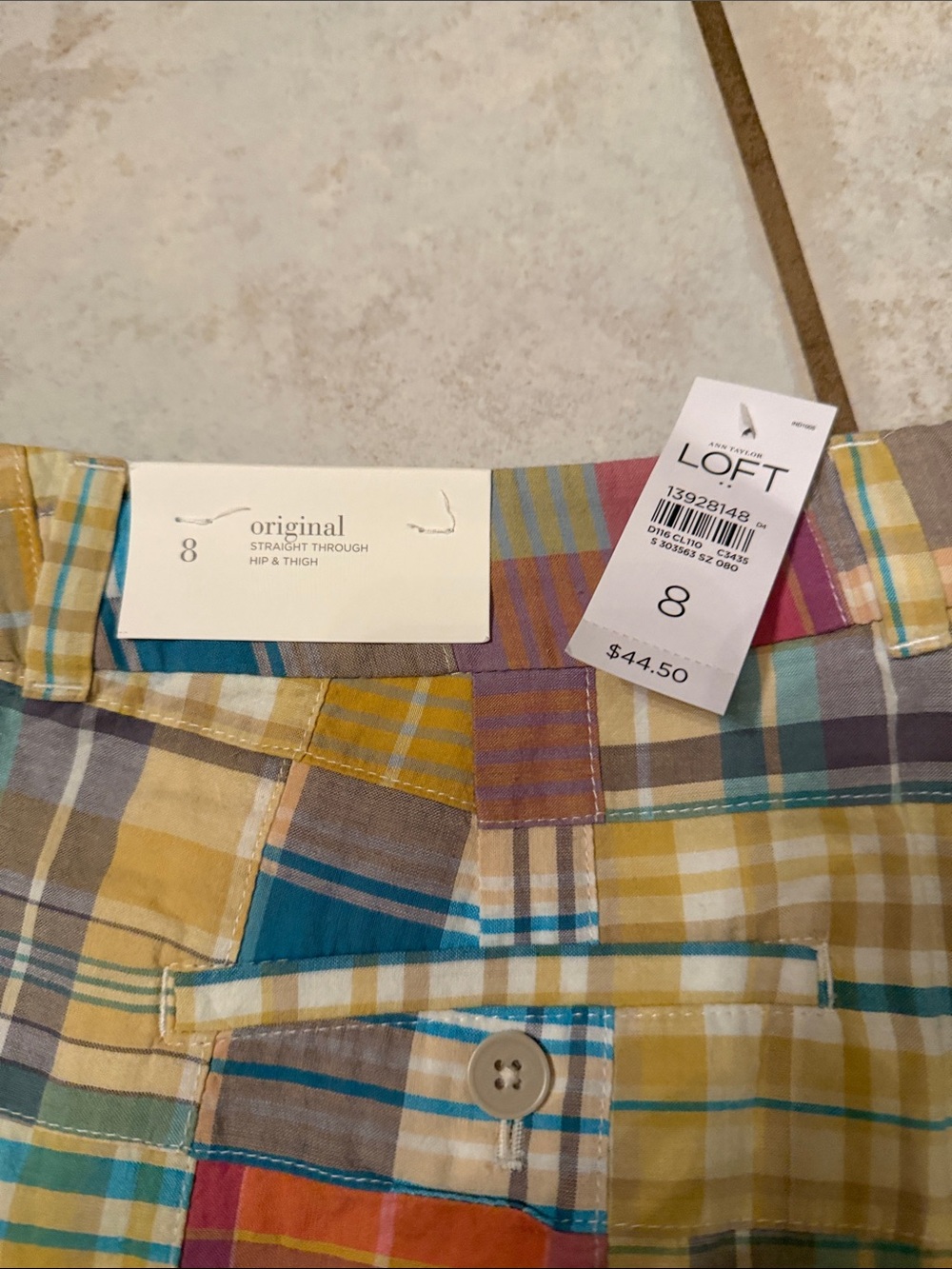 LOFT Patchwork Plaid Shorts - Yellow, Blue, Pink - Picture 3 of 4